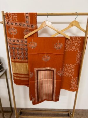 Ajrakh Modal Silk Suit Set – 3 Piece