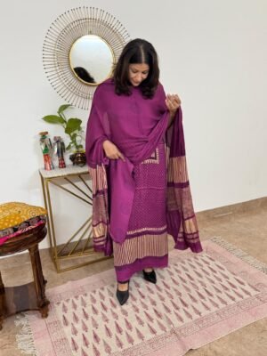 Ajrakh Modal Silk Suit Set – 3 Piece