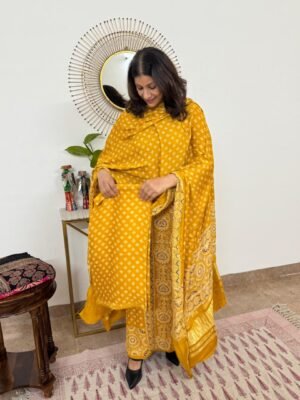 Ajrakh Modal Silk Suit Set – 3 Piece