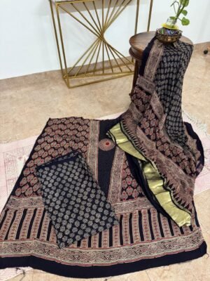Ajrakh Modal Silk Suit Set – 3 Piece