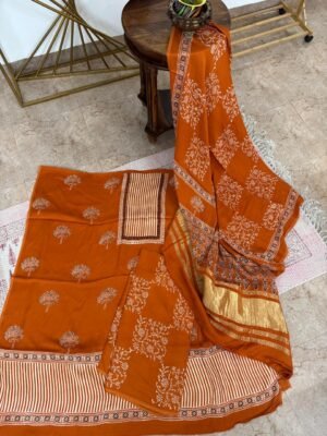 Ajrakh Modal Silk Suit Set – 3 Piece