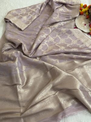 Lavender Banarasi Silk Saree with Zari Work