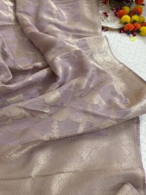 Lavender Banarasi Silk Saree with Zari Work