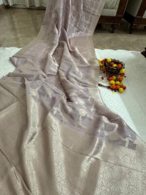 Lavender Banarasi Silk Saree with Zari Work