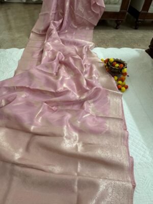 Pastel Rose Gold Banarasi Saree with Zari Work
