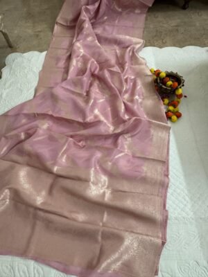 Pastel Rose Gold Banarasi Saree with Zari Work