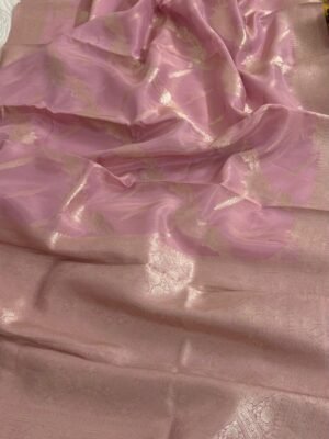 Pastel Rose Gold Banarasi Saree with Zari Work