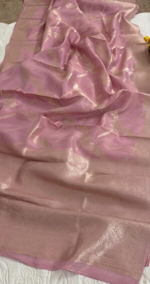 Pastel Rose Gold Banarasi Saree with Zari Work