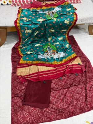 Mashru Silk Suit Set with Pichwai Modal Silk Dupatta