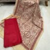 Silk Suit with Kantha Work Hand-Embroidered Pure Tussar Silk Dupatta