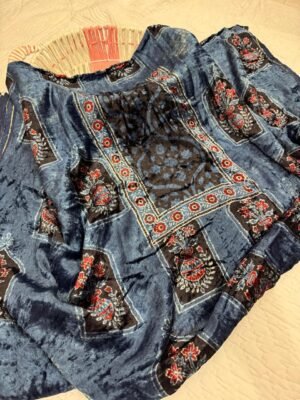 Ajrakh Handblock Print Velvet Top Fabric