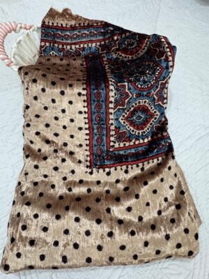 Ajrakh silk velvet top fabric 2.5 mtr