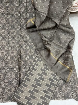 Chanderi Silk Handblock Print Suit Set – 3 Piece