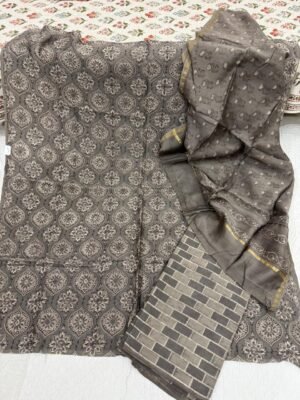 Chanderi Silk Handblock Print Suit Set – 3 Piece