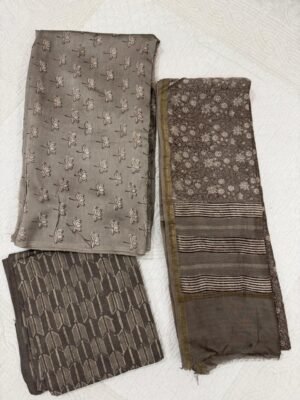 Chanderi Silk Handblock Print Suit Set – 3 Piece