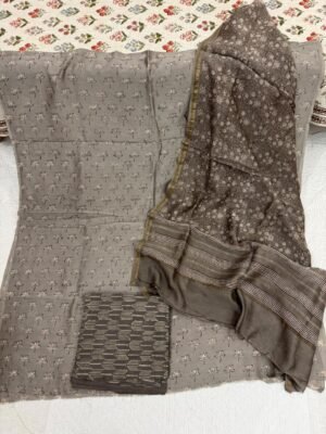 Chanderi Silk Handblock Print Suit Set – 3 Piece