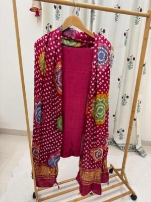 Plain Modal Silk Suit with Bandhani Dupatta – 3 Piece Set