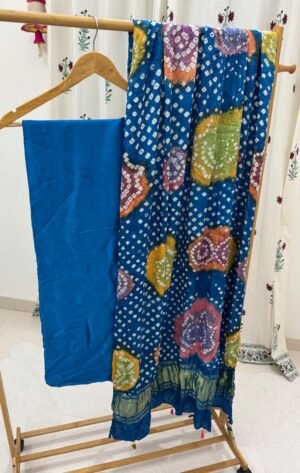 Plain Modal Silk Suit with Bandhani Dupatta – 3 Piece Set