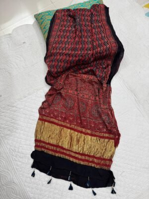 Ajrakh Modal Silk Stole with Tissue Pallu