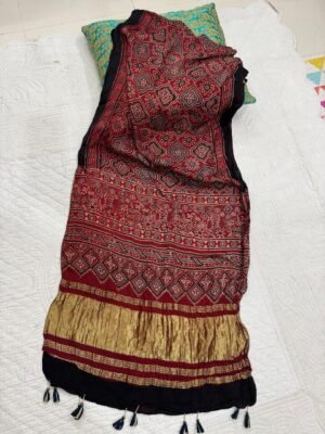 Ajrakh Modal Silk Stole with Tissue Pallu