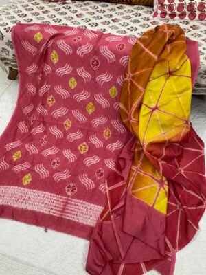 Chanderi Silk Tie & Dye Suit Set – 2 Piece