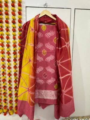 Chanderi Silk Tie & Dye Suit Set – 2 Piece