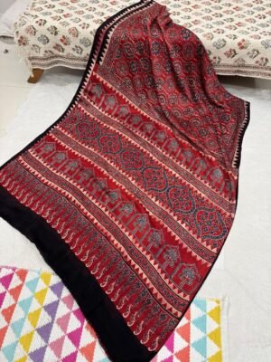 Ajrakh Handblock Print Modal Silk Saree with Blouse