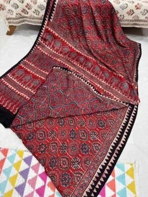 Ajrakh Handblock Print Modal Silk Saree with Blouse