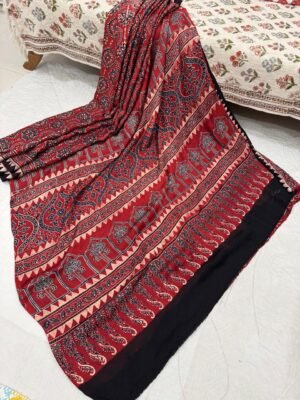 Ajrakh Handblock Print Modal Silk Saree with Blouse
