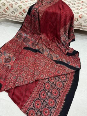 Ajrakh Handblock Print Modal Silk Saree with Blouse