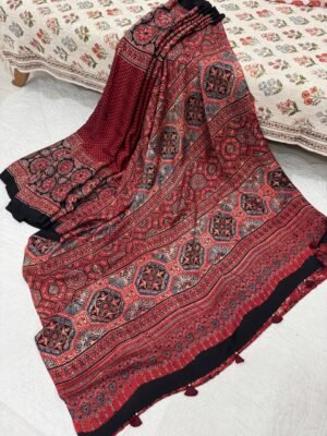 Ajrakh Handblock Print Modal Silk Saree with Blouse