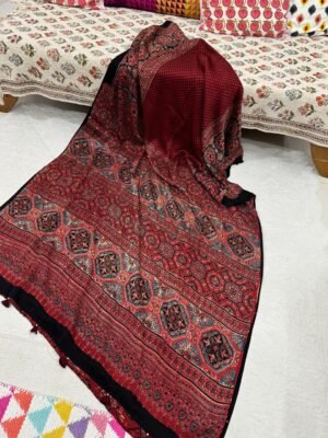 Ajrakh Handblock Print Modal Silk Saree with Blouse