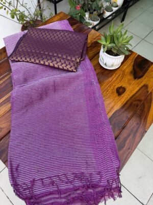 Pure Linen Zari Stripes Saree with Brocade Blouse Piece