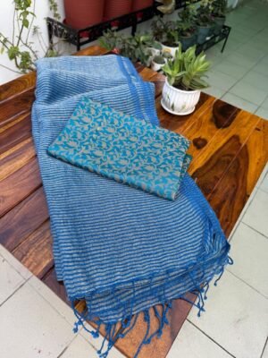 Pure Linen Zari Stripes Saree with Brocade Blouse Piece