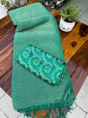 Pure Linen Zari Stripes Saree with Brocade Blouse Piece