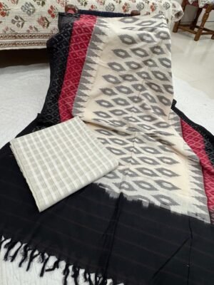 Handloom Kurta Set – Khadi Linen Top & Ikkat Dupatta (2-Piece)