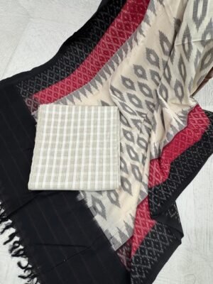 Handloom Kurta Set – Khadi Linen Top & Ikkat Dupatta (2-Piece)