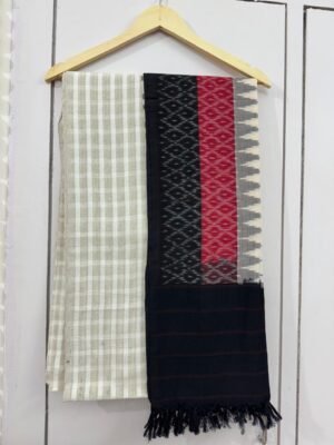 Handloom Kurta Set – Khadi Linen Top & Ikkat Dupatta (2-Piece)