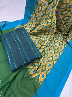 Handloom Kurta Set – Matka Silk Top & Ikkat Dupatta (2-Piece)