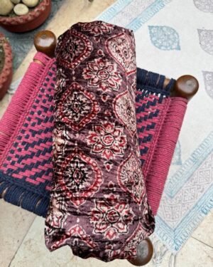 Ajrakh Silk Velvet Running Fabric
