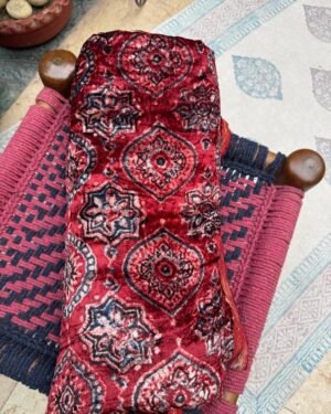 Ajrakh Silk Velvet Running Fabric