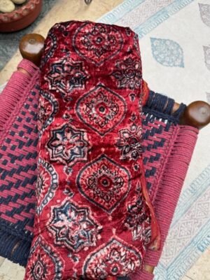 Ajrakh Silk Velvet Running Fabric