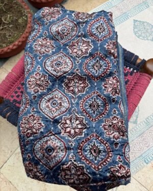 Ajrakh Silk Velvet Running Fabric