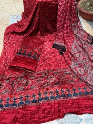 Ajrakh Velvet Full Suit Set – 3 Piece