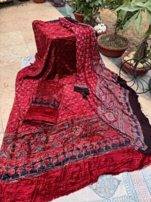 Ajrakh Velvet Full Suit Set – 3 Piece