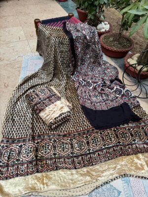 Ajrakh Velvet Full Suit Set – 3 Piece