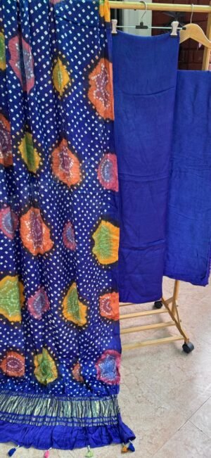 Modal Silk 3-Piece Suit Set with Bandhani Dupatta